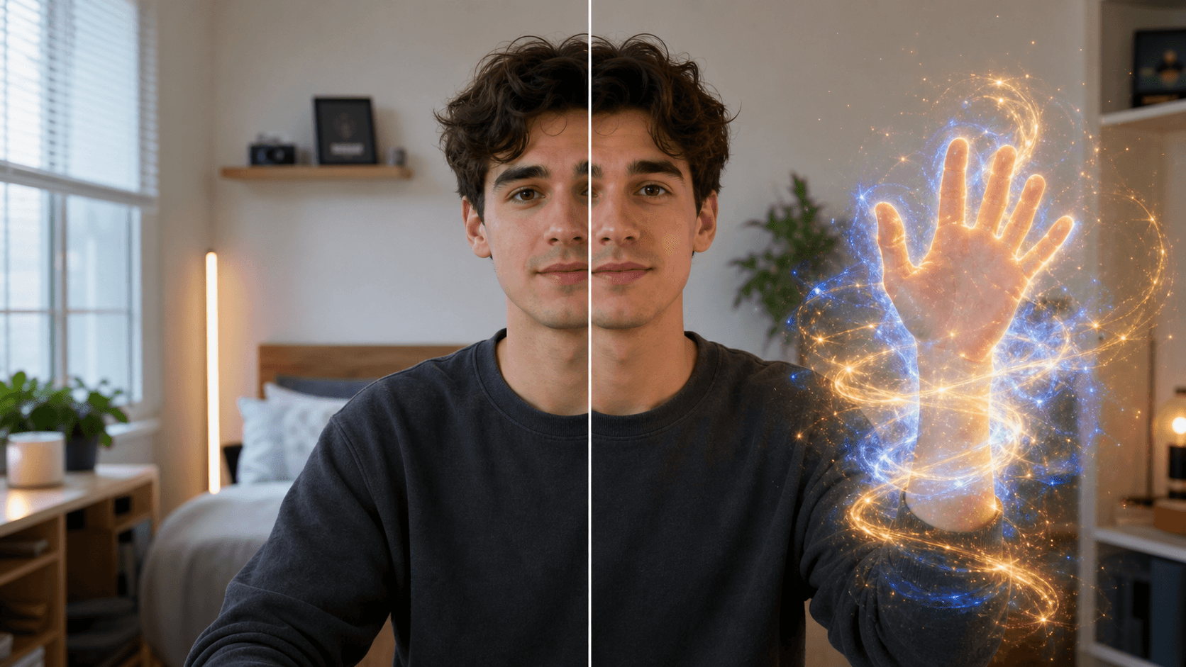 OneThing Video edit preview: Clean take before, Magic glow after.